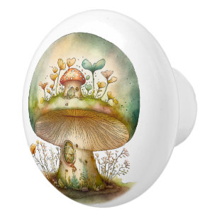 Bouton De Porte En Céramique Grand Tabouret Vert Fairy House