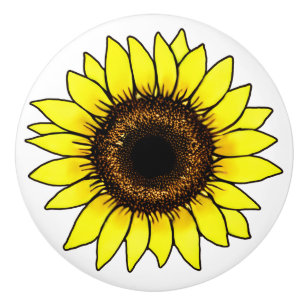 Bouton De Porte En Céramique Grand tournesol jaune doré