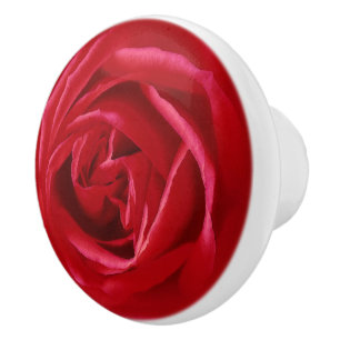 Bouton De Porte En Céramique Grande impression Rose rouge profonde