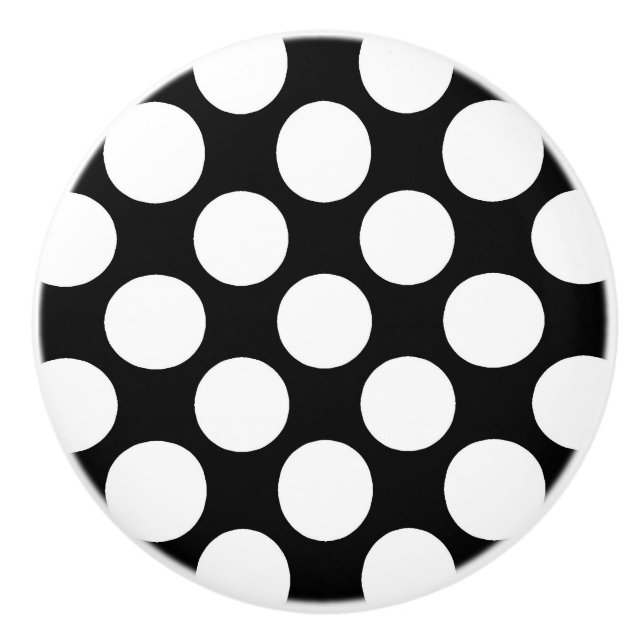 Bouton De Porte En Céramique Grands rétros points - blanc et noir (Devant)