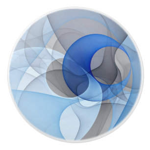 Bouton De Porte En Céramique Graphique d'art fractal gris bleu Abstrait moderne
