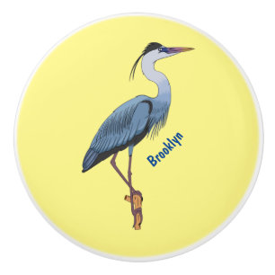 Bouton De Porte En Céramique Great blue heron cartoon illustration