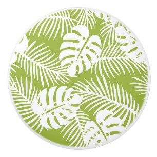 Bouton De Porte En Céramique Green Palm Feuille Rainforest Motif