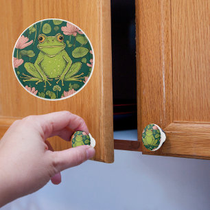 Bouton De Porte En Céramique Grenouille en fleurs