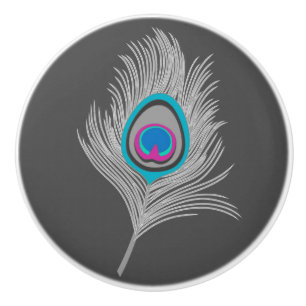 Bouton De Porte En Céramique Gris argenté / Gris Peacock plumes sur Graphite
