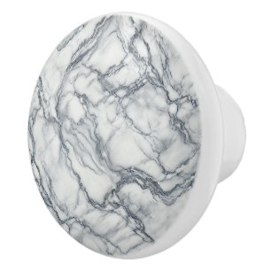 Bouton De Porte En Céramique Gris Chic & Aspect Marbre Blanc Glamour