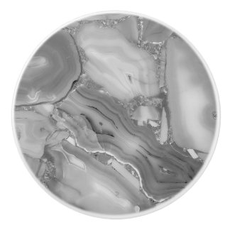 Bouton De Porte En Céramique Gris Faux Marbre Pierre Céramique Tige