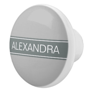 Bouton De Porte En Céramique Gris solide, Gris de charbon Nom du ruban Monogram