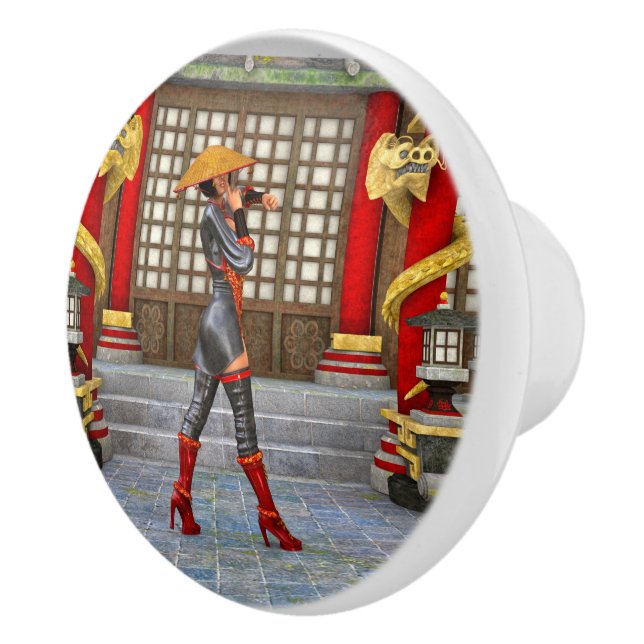 Bouton De Porte En Céramique Guerrière asiatique Fantasy Illustration de Samour (Droite)