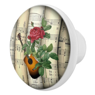 Bouton De Porte En Céramique Guitar~Rosa Gallica Pontiana~Pierre Joseph Redout