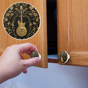 Bouton De Porte En Céramique Guitare électrique en or fantaisie en noir