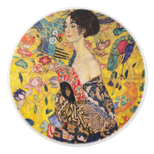 Bouton De Porte En Céramique Gustav Klimt - Dame avec ventilateur