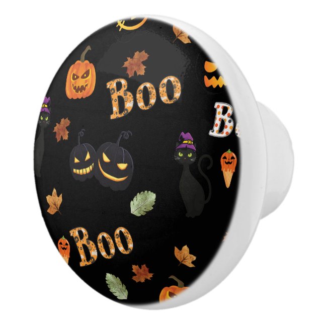Bouton De Porte En Céramique Halloween Cat Boo (Droite)