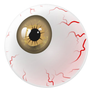 Bouton De Porte En Céramique Halloween heureux ! Globe oculaire Brown éffrayan