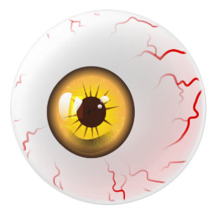 Bouton De Porte En Céramique Halloween heureux ! Globe oculaire jaune éffrayant
