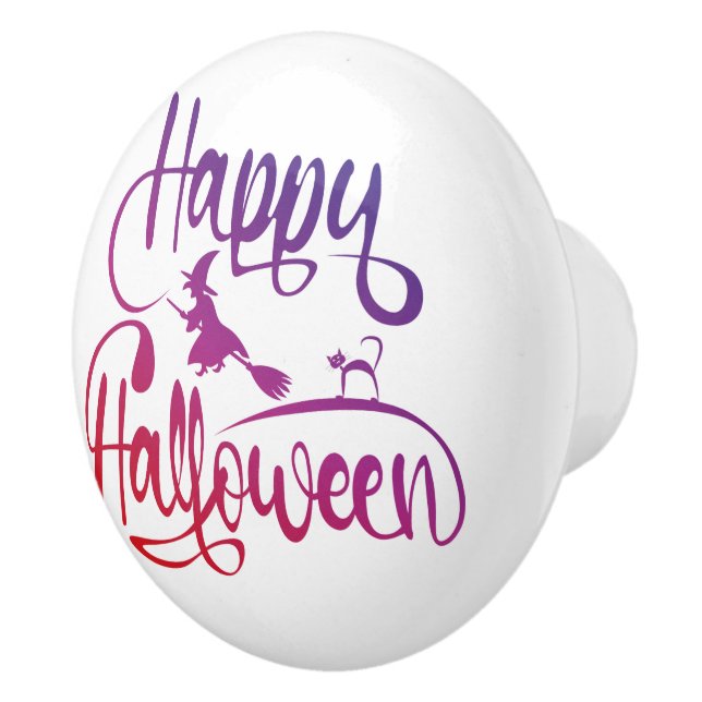 Bouton De Porte En Céramique Happy Halloween dégradé volant sorcière chat (Droite)