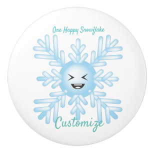 Bouton De Porte En Céramique Happy Snowflake Emoticon Thunder_Cove