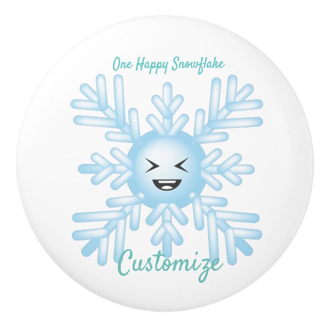 Bouton De Porte En Céramique Happy Snowflake Emoticon Thunder_Cove (Devant)