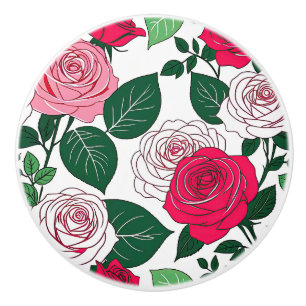 Bouton De Porte En Céramique Harmonie Bold Bloom - Roses rouges et roses contem