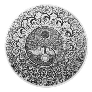 Bouton De Porte En Céramique Harmonie et équilibre Silver Yin Yang