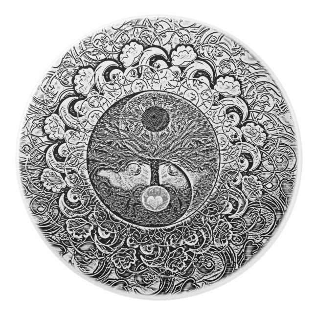 Bouton De Porte En Céramique Harmonie et équilibre Silver Yin Yang (Devant)
