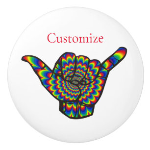Bouton De Porte En Céramique Hawaiian Shaka Psychedelic Thunder_Cove