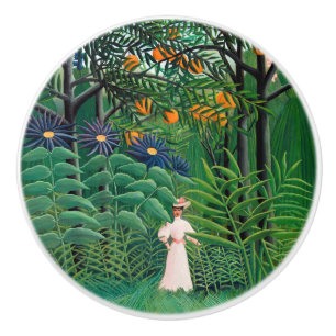 Bouton De Porte En Céramique Henri Rousseau - Une femme marche dans une forêt e