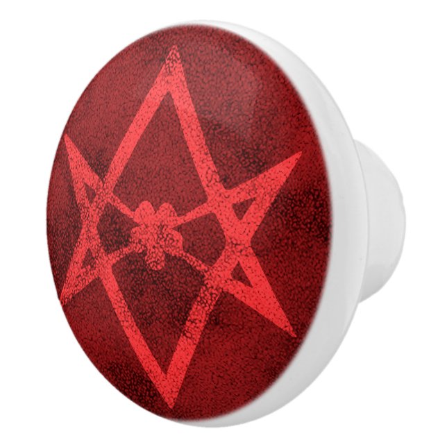 Bouton De Porte En Céramique Hexagram unicursale (rouge texturisé) (Droite)