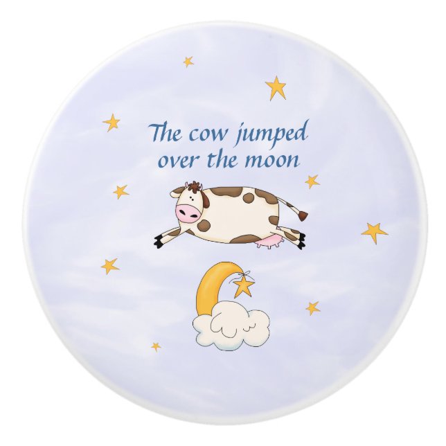 Bouton De Porte En Céramique Hey Diddle Diddle - La vache a sauté sur la lune (Devant)