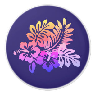 Bouton De Porte En Céramique Hibiscus floraux violets riches
