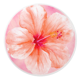 Bouton De Porte En Céramique Hibiscus rose