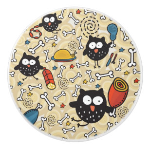 Bouton De Porte En Céramique Hibou avec le motif de viande