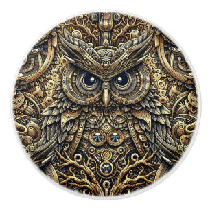 Bouton De Porte En Céramique Hibou en métal et or diamanté Steampunk