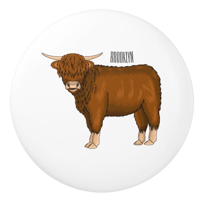 Bouton De Porte En Céramique Highland cow (Devant)
