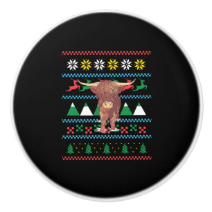 Bouton De Porte En Céramique Highland Cow (Vache hideux) Noël