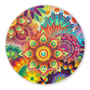 Bouton De Porte En Céramique Hippie Super Techno Psychedelic Thunder_Cove