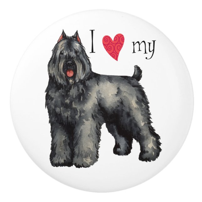 Bouton De Porte En Céramique I Love my bouvier (Devant)