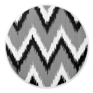Bouton De Porte En Céramique Ikat Chevron Gris / Gris, Noir & Blanc
