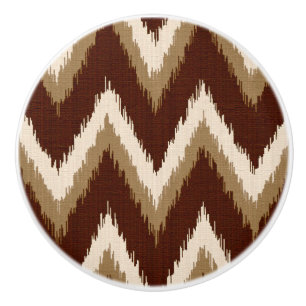 Bouton De Porte En Céramique Ikat Chevron Stripes - Chocolat Brown & Beige