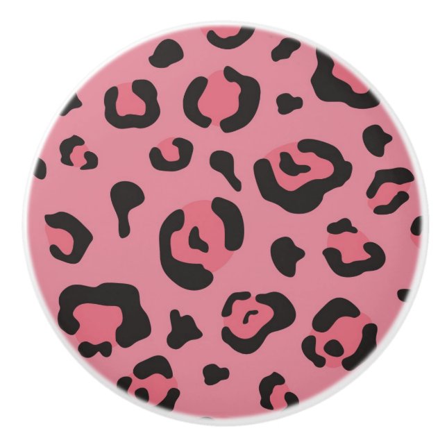 Bouton De Porte En Céramique Illustration d'animal de rose de léopard (Devant)