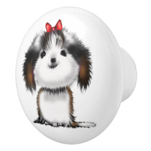 Bouton De Porte En Céramique Illustration de chiot Shih Tzu mignon