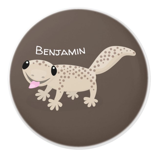 Bouton De Porte En Céramique Illustration de gecko tan tan mignon (Devant)