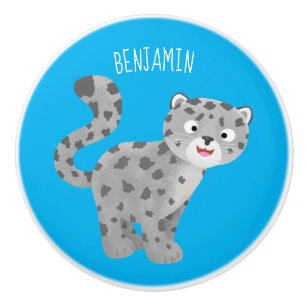 Bouton De Porte En Céramique Illustration de mignon léopard des neiges