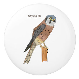 Bouton De Porte En Céramique Illustration d'oiseau américain Kestrel