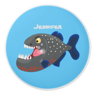 Bouton De Porte En Céramique Illustration drôle de piranha affamée