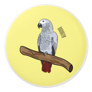Bouton De Porte En Céramique Illustration d'un perroquet gris en Afrique