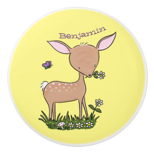 Bouton De Porte En Céramique Illustration d'une jolie dessin de cerf de bébé he