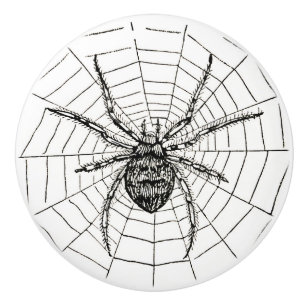 Bouton De Porte En Céramique Illustration noire et blanche vintage d'araignée