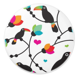 Bouton De Porte En Céramique illustration tropicale d'oiseau mignon de toucan