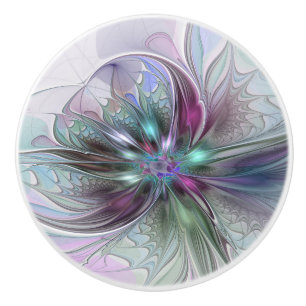 Bouton De Porte En Céramique Imaginaire coloré Abstrait Fleur fractale moderne